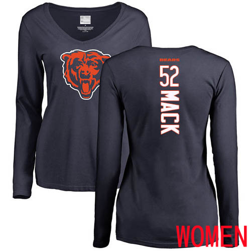 Chicago Bears Navy Blue Women Khalil Mack Backer NFL Football #52 Long Sleeve T Shirt->nfl t-shirts->Sports Accessory
